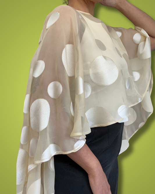 Belladona| Boatneck Cape polka dot silk