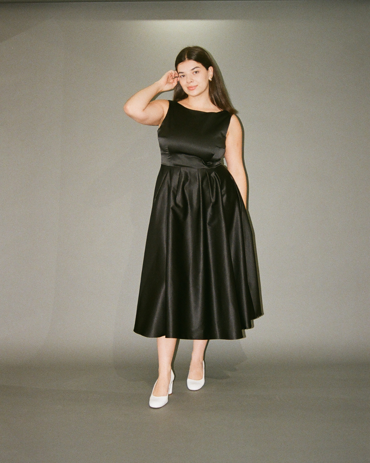 Honeycomb | Midi A-Line Satin Cocktail Dress | Boutique Lustre Honeycomb | Midi A-Line Satin Cocktail Dress | Boutique Lustre