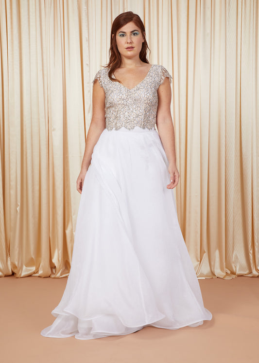 Roses | Top de mariée en dentelle à col en V | Rose poudré