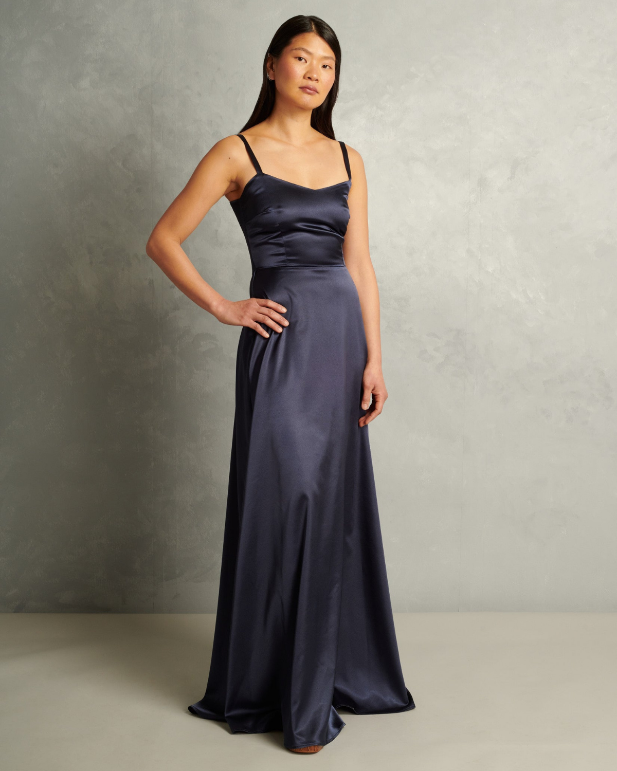 Navy satin top maxi dress