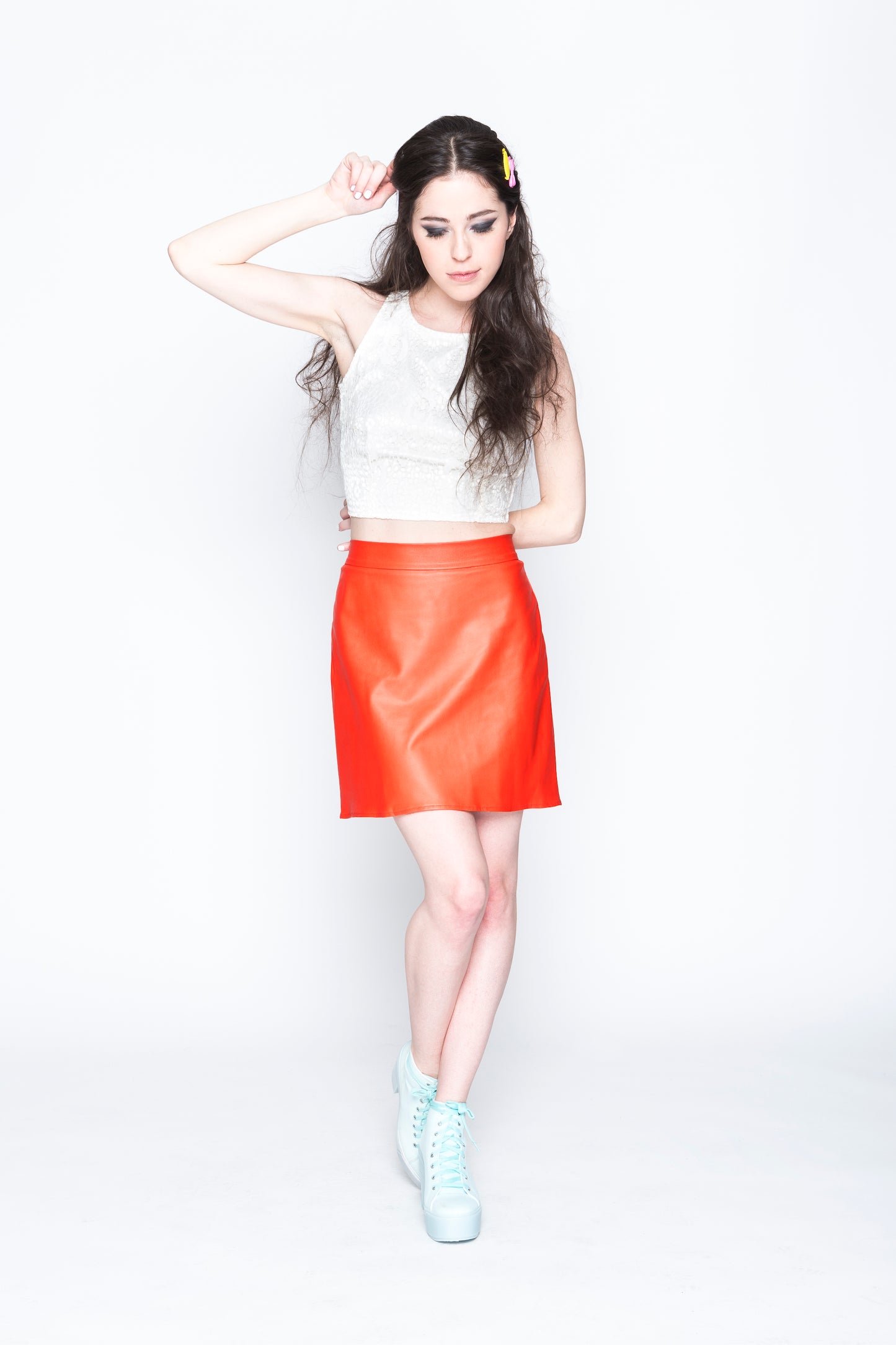 Space Oddity | High-Waisted A-Line Skirt | Orange