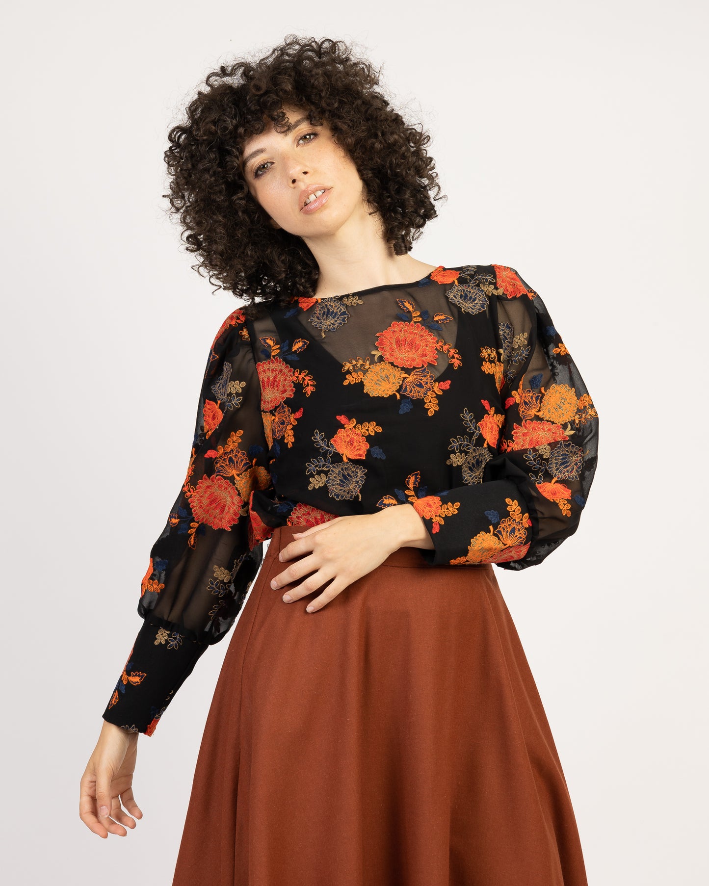 Mood Swing | Bell-Sleeved Blouse Flower Embroidery