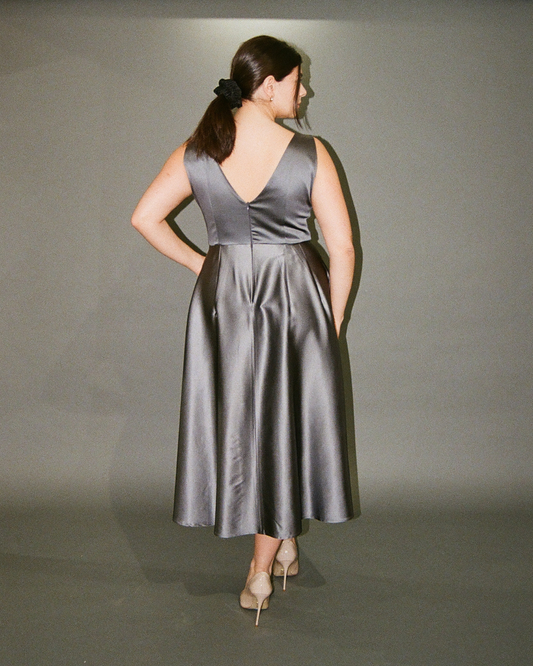 Honeycomb | Robe de cocktail midi en Satin | SUR MESURE | Satin Shantung