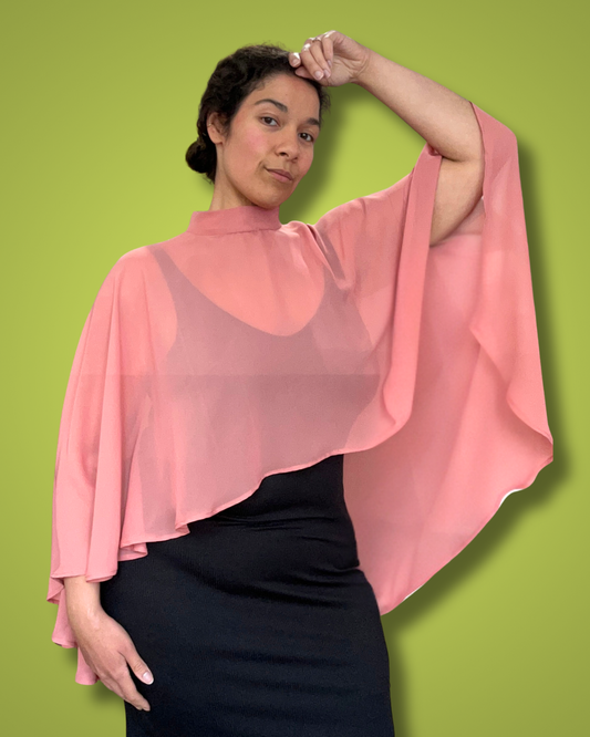 En Chantant | Mock Neck Cape Blush Chiffon
