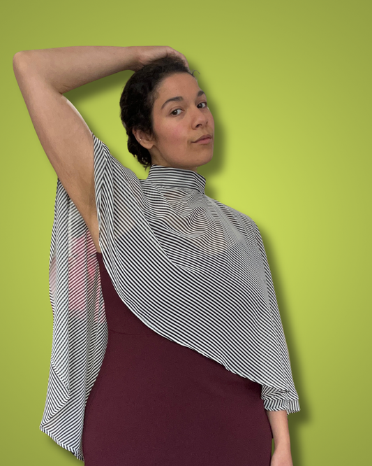 En Chantant | Mock Neck Cape Black White Stripe