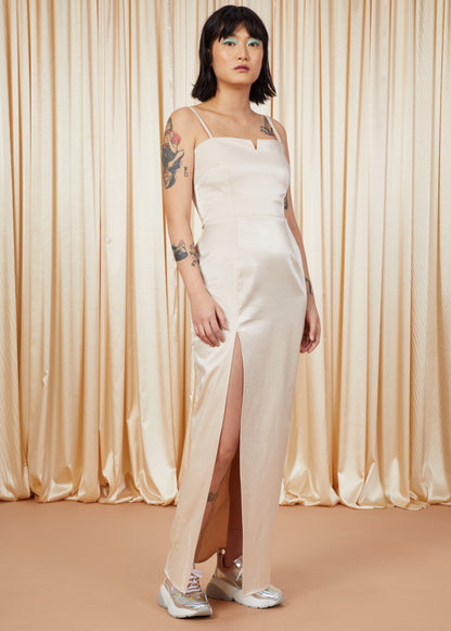 Man Eater | Satin Fitted Gown | Champagne